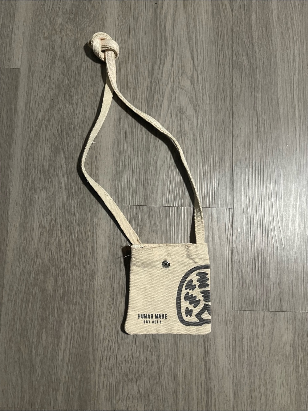 Human Made Beige Canvas Shoulder Pouch with Black Print